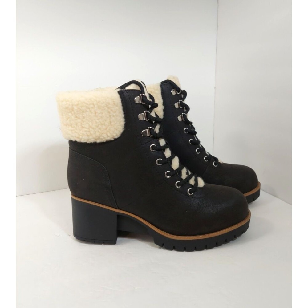 Mia Amore Women's Size 9 Blaake Block Heel Lace Up Boots 9.0W Black Cream - Picture 2 of 13